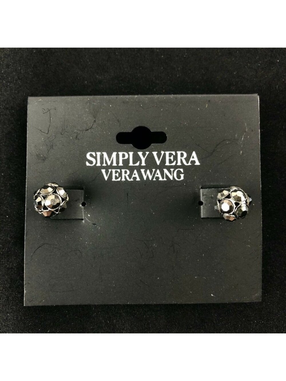 Vera Wang Earrings Black Rhinestone 3/8" Studs